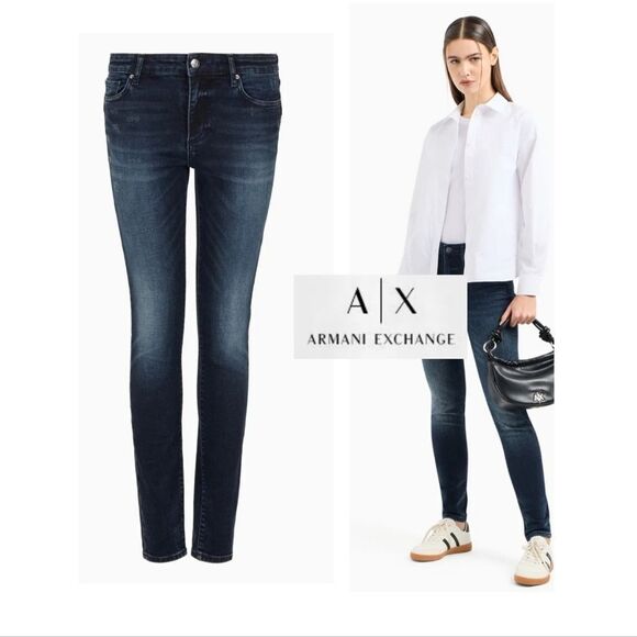 Armani Exchange Super Skinny High-waisted Blue Jeans - Picture 1 of 11